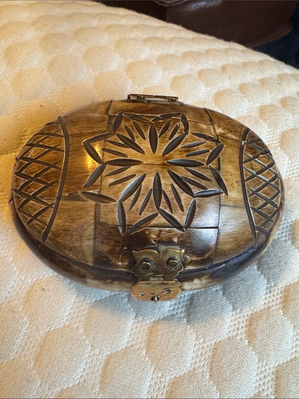 Hand-Carved Camel Bone Brown Decorative trinket Box - Artisan Home Art
